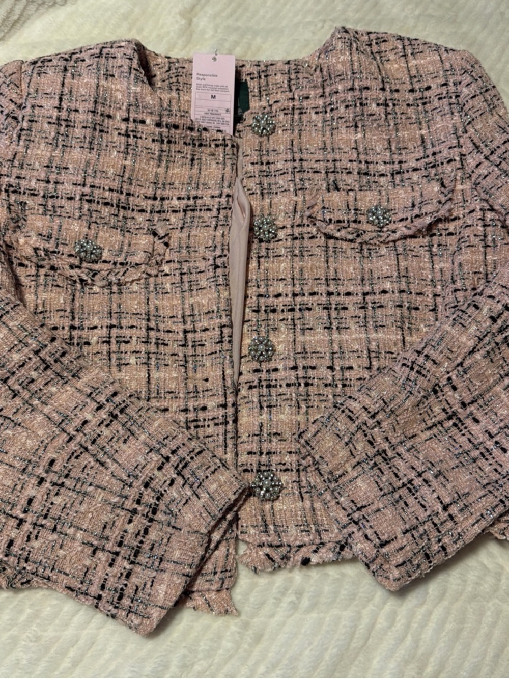 wild fable Pink Tweed Pearl-Accent Blazer